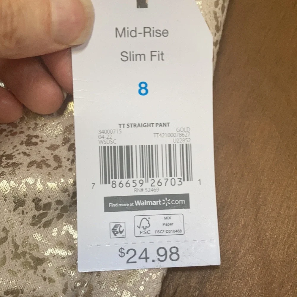 Relist2/20 Mid rise slim fit straight pant w metallic gold spatter print - Picture 15 of 16